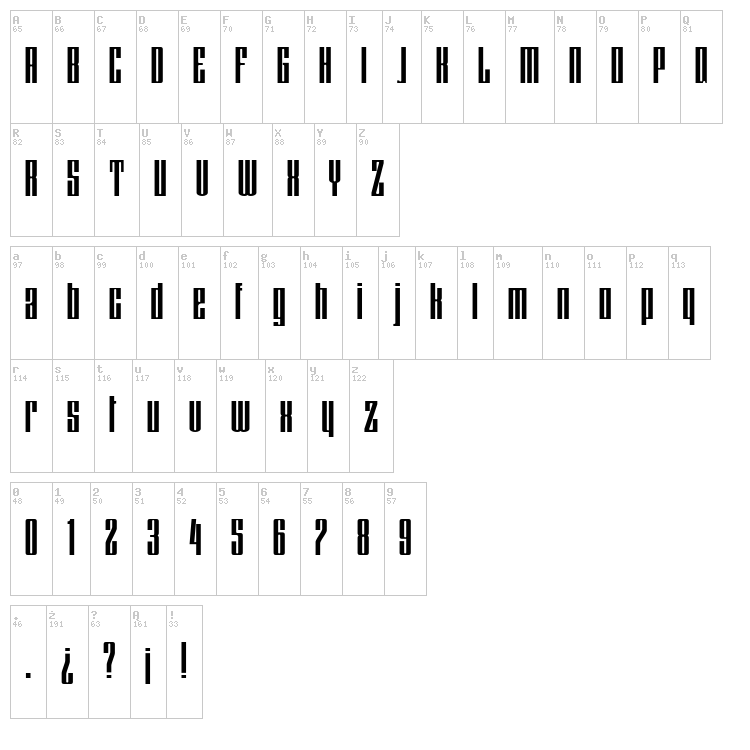 HFF Lasdof Twunyliven font map